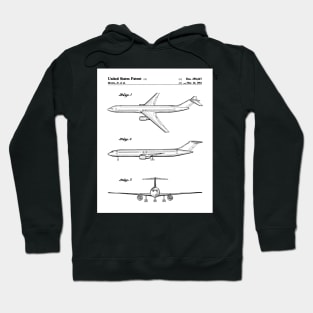 Boeing 777 Airliner Patent - 777 Airplane Art - Black And White Hoodie